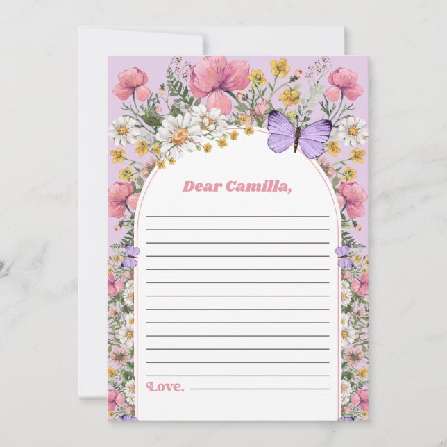 Boho Butterfly Wildblomme Time Capsule Note Card Inbjudningar (Framsida)