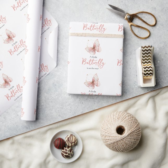 Boho Butterfly Wildflower Blommig Baby Shower Flic Presentpapper (Hantverk)