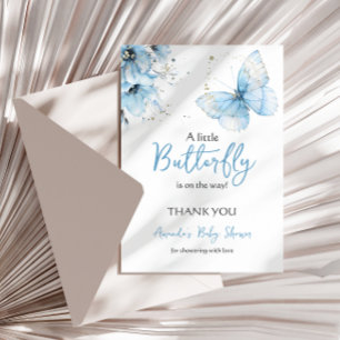 Boho Butterfly Wildflower Blommig Blå Baby Shower Tack Kort