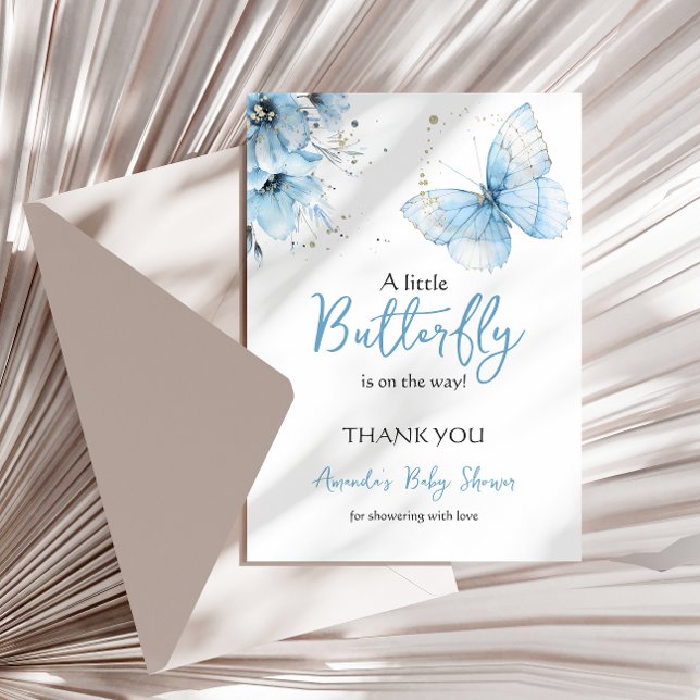 Boho Butterfly Wildflower Blommig Blå Baby Shower Tack Kort (Skapare uppladdad)