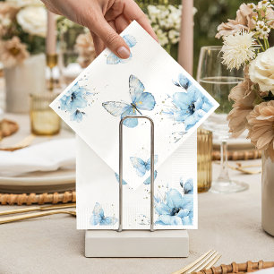 Boho Butterfly Wildflower Blommig Blå Babyfirande Pappersservett