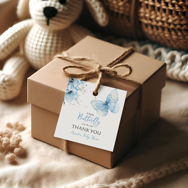 Boho Butterfly Wildflower Floral Blue Baby Shower Gåvor Etiketter (Skapare uppladdad)