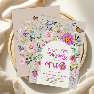 Boho Butterfly Wildfower Girl 2nd Birthday Inbjudningar