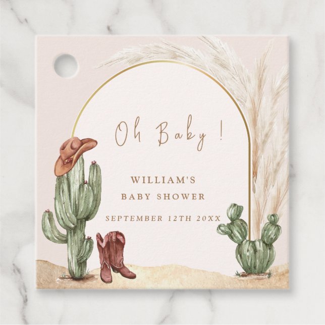 Boho Cactus Arch Desert Cowboy Baby Shower Gåvor Etiketter (Framsida)