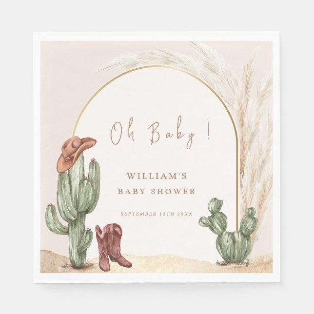Boho Cactus Arch Desert Cowboy Baby Shower Pappersservett (Framsidan)
