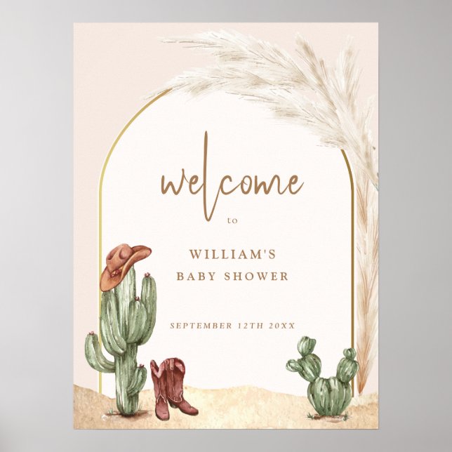Boho Cactus Arch Desert Cowboy Baby Shower Välkomm Poster (Framsidan)