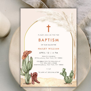 Boho Cactus Arch Desert Cowboy Kor Baptism Inbjudningar