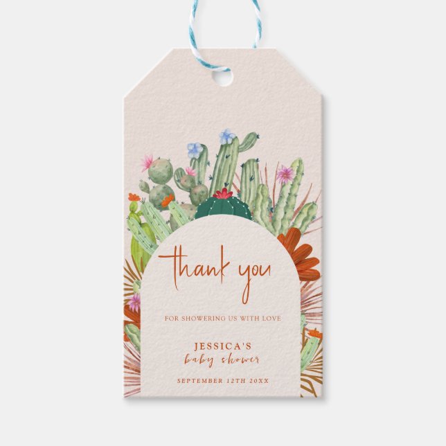 Boho Cactus Arch Desert Pampas Baby Shower Tack Presentetikett (Framsidan)