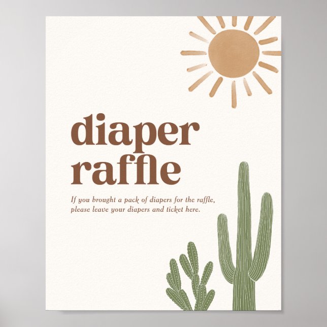 Boho Cactus Baby Shower Diaper Raffle Sign Poster (Framsidan)