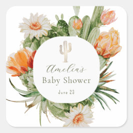 Boho Cactus Baby Shower Fyrkantigt Klistermärke