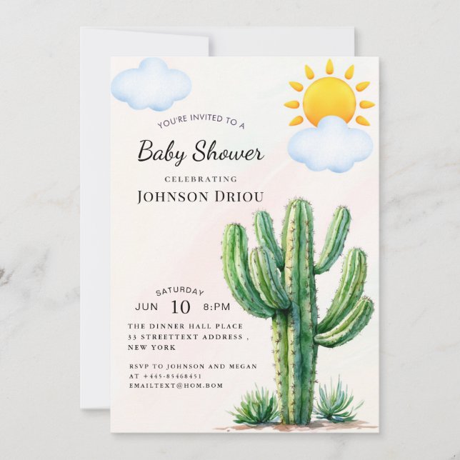 Boho Cactus Baby Shower Inbjudningar (Framsida)