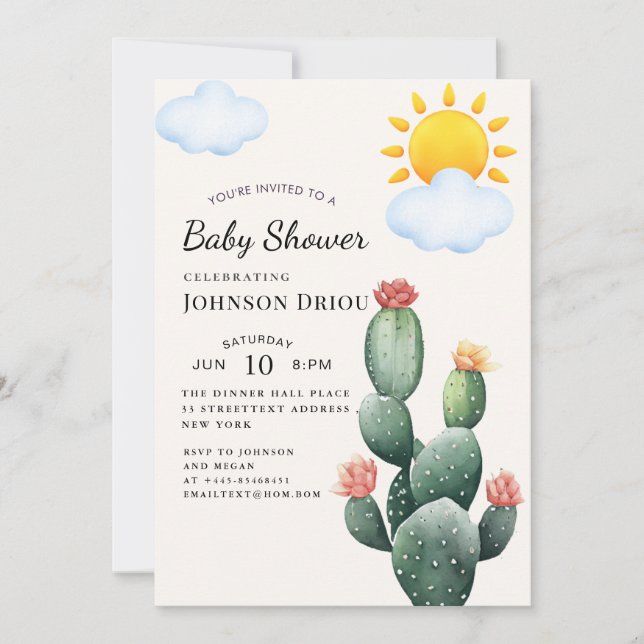 Boho Cactus Baby Shower Inbjudningar (Framsida)