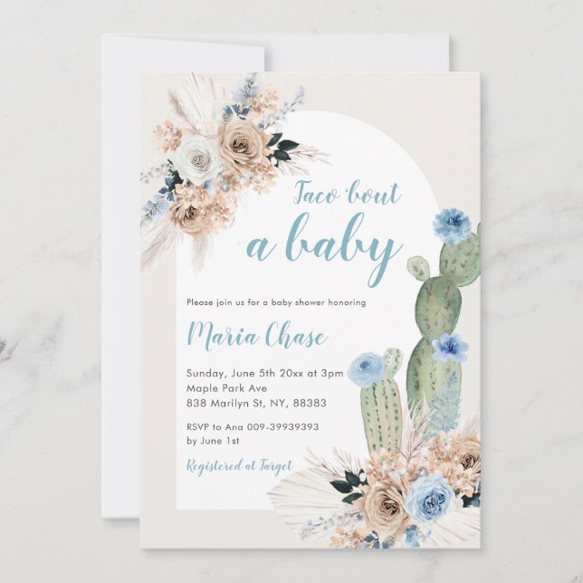 Boho Cactus Blommigt Taco Bout a Baby Show Inbjudningar (Framsida)
