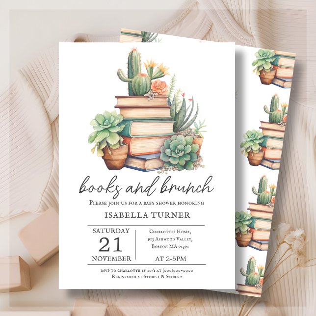 Boho Cactus Bokar & Brunch Baby Shower-inbjudan Inbjudningar (Skapare uppladdad)