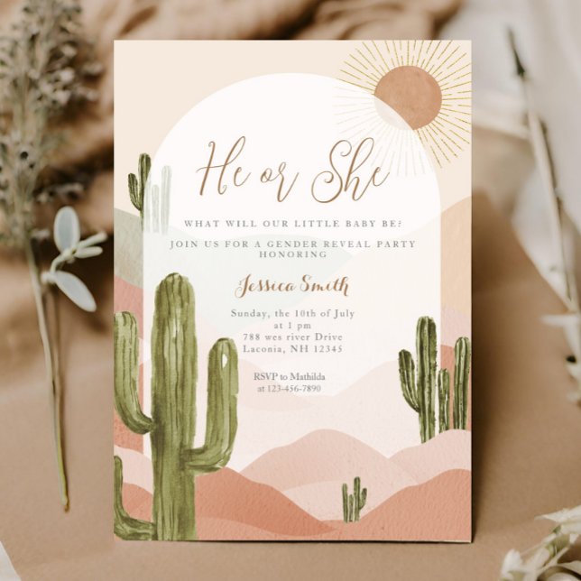 Boho Cactus Dessert Han eller hon Gender Reveal Inbjudningar (Skapare uppladdad)