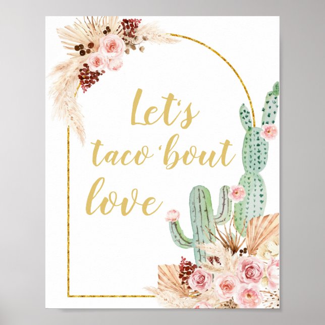 Boho Cactus Låt oss taco 'bout kärlek Möhippa Poster (Framsidan)