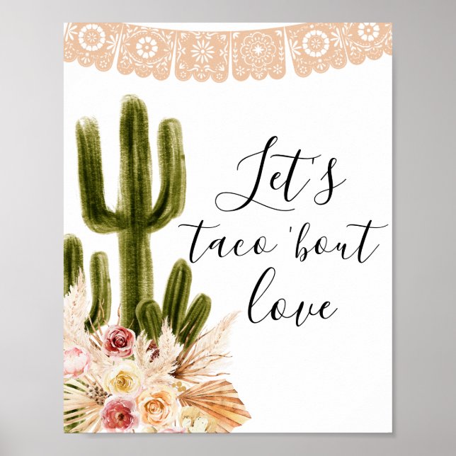 Boho Cactus Låt oss Taco 'bout kärlek Sign Poster (Framsidan)