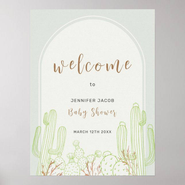 Boho Cactus Line Art Arch Välkomstbabydusch Poster (Framsidan)