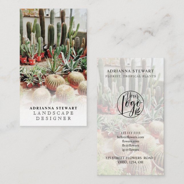 Boho cactus logotyp liggande designer visitkort (Fram/baksida)