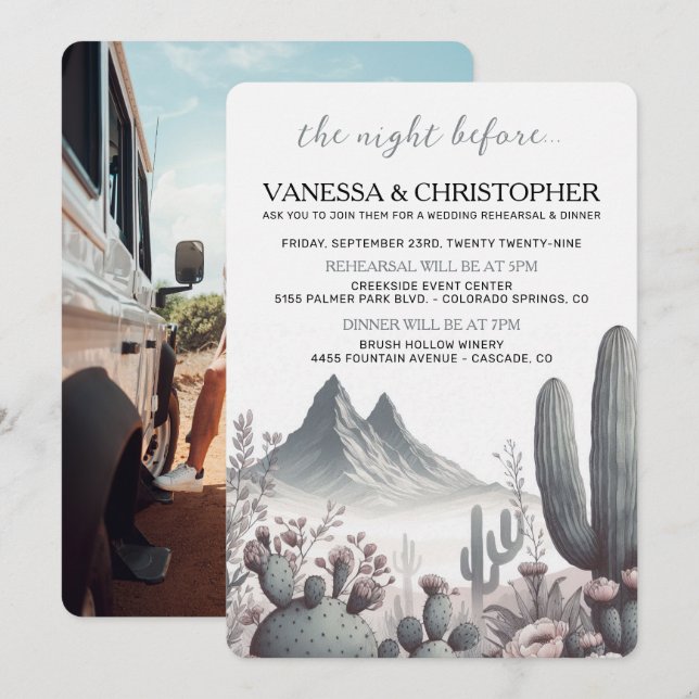 Boho Cactus Natt före Bröllop Rehearsal Inbjudningar (Fram/baksida)