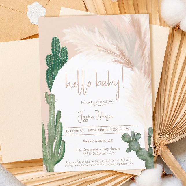 Boho cactus pampas arch hej baby dusch inbjudningar (Skapare uppladdad)