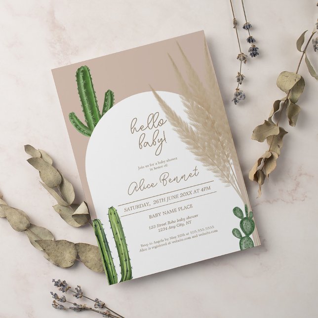 Boho cactus pampas arch hej baby dusch inbjudningar (Skapare uppladdad)