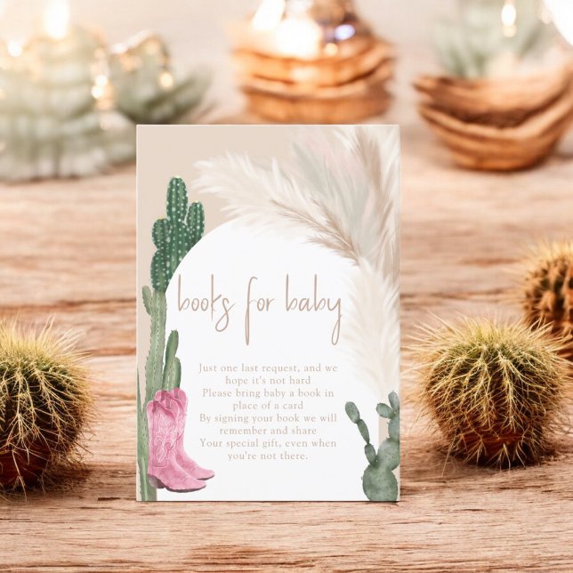 Boho cactus pampas boots baby tar med sig bok tilläggskort (Boho cactus pampas boots baby bring a book enclosure card)