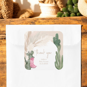 Boho cactus pampas botar ökndusch fyrkantigt klistermärke