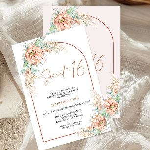 Boho Cactus Pampas Grass Sweet 16 Birthday Inbjudningar