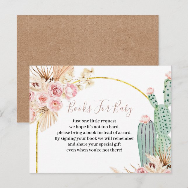 Boho Cactus Rosa Flowers Bokar för baby Inbjudan Vykort (Fram/baksida)