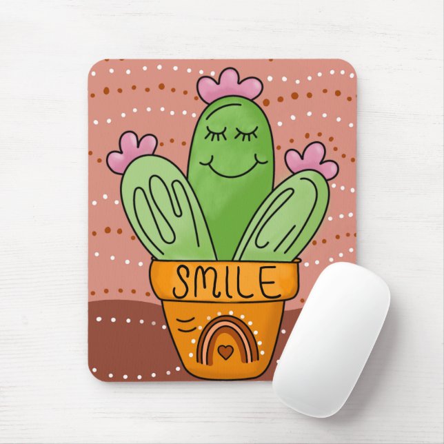 Boho Cactus Smile Cute Rainbow Musmatta (Med mus)