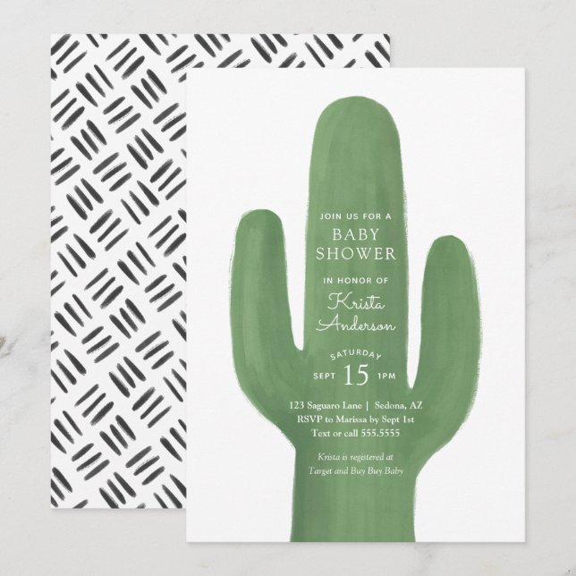 Boho Cactus Southwest Baby Shower Inbjudningar (Fram/baksida)