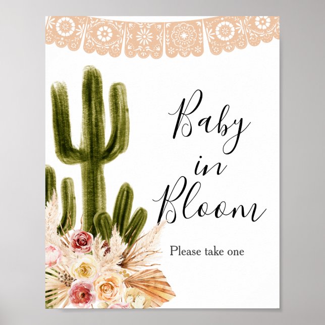 Boho Cactus Taco Bout Baby in Bloom Sign Poster (Framsidan)