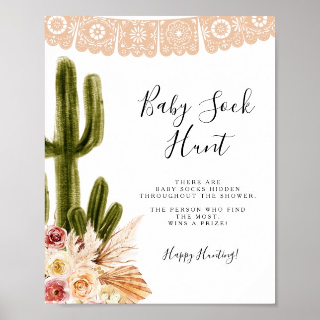 Boho Cactus Taco bout Kärlek Baby Sock Hunt Poster (Framsidan)