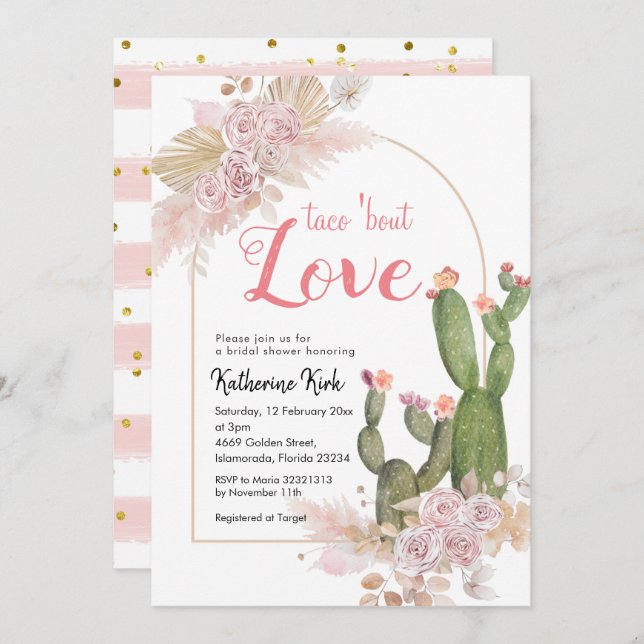 Boho Cactus Taco "bout Kärlek Möhippa Inbjudningar (Fram/baksida)