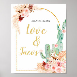 Boho Cactus Taco Om allt du behöver är kärlek och Poster