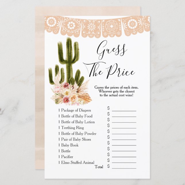 Boho Cactus Taco om Kärlek Gissa prist spel (Fram/baksida)