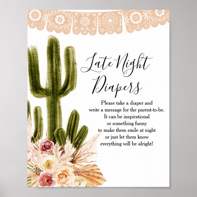 Boho Cactus Taco om Kärlek Late Night Diaper Sign Poster (Framsidan)