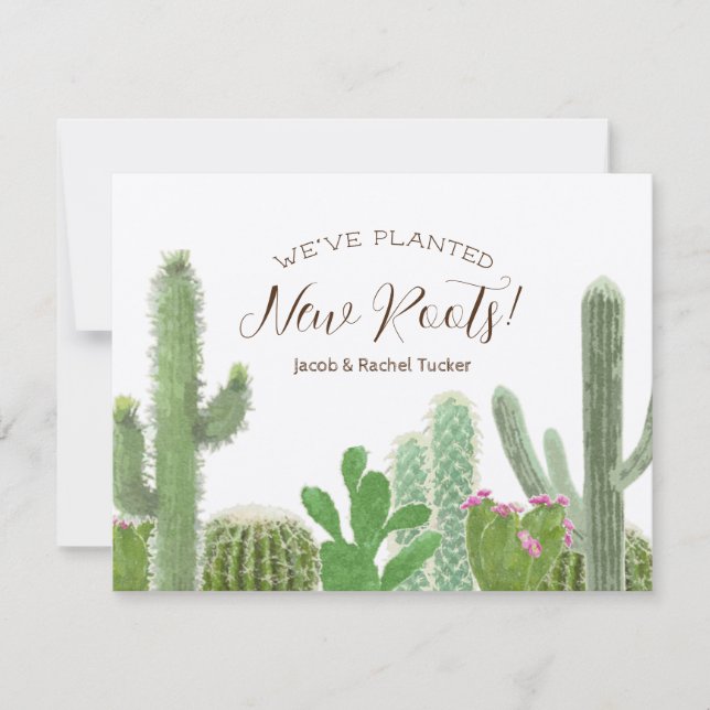 Boho Cactus Watercolor New Roots Kraft Flytta Anteckningskort (Framsida)