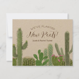 Boho Cactus Watercolor New Roots Kraft Flytta Anteckningskort