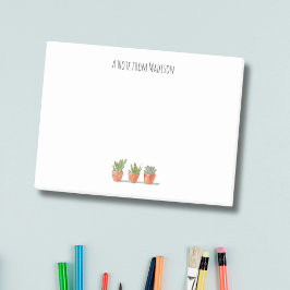 Boho Cactus Watercolor Poted Plant Monogram Post-it Block