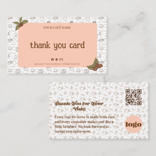 Boho Café Tackkort QR-kod Lojalitetskort (Fram/baksida)