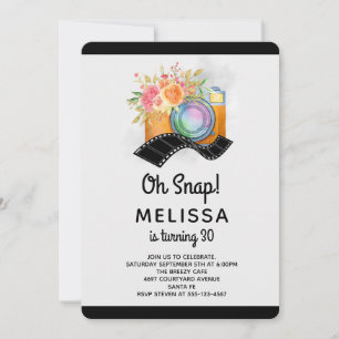 Boho Camera & Blommigts Watercolor Birthday Inbjudningar