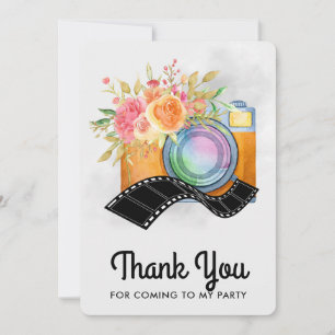 Boho Camera & Blommigts Watercolor Tack Kort