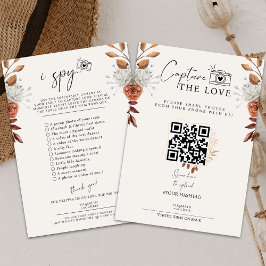 Boho Capture the Kärlek Photo I Spy Bröllop Menu OSA Kort