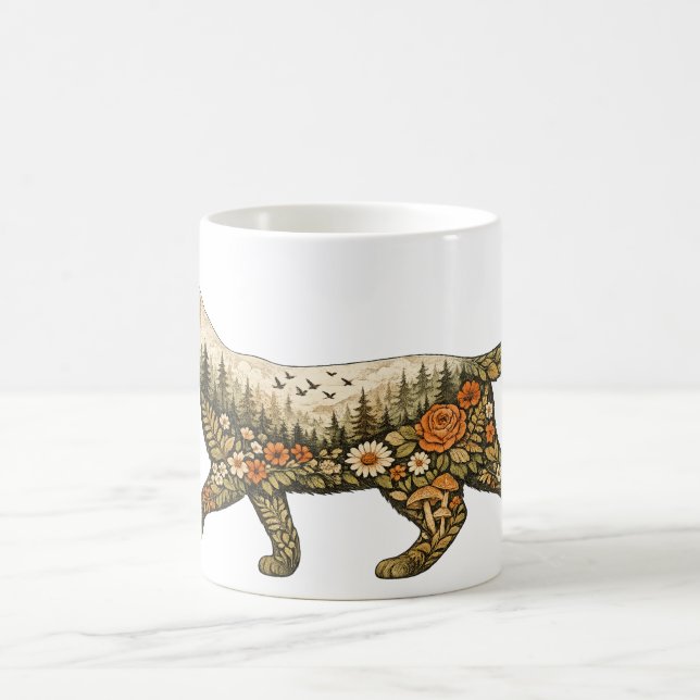 Boho Cat — Anpassat Namn Blommig Katt & Byxor Pres Kaffemugg (Center)