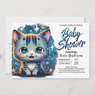 Boho Cat Anpassningsbar Boy Shower Inbjudningar
