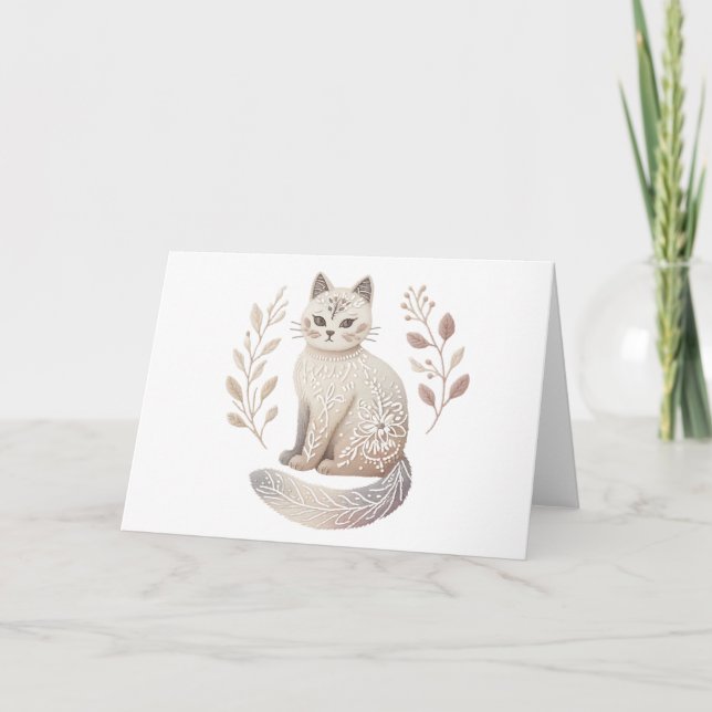 Boho Cat Blank med minimal botanisk Elegant Kort (Framsida)