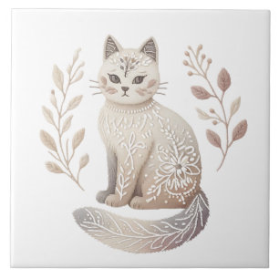 Boho Cat Minimalist Kattdjur Decorative Art Kakelplatta
