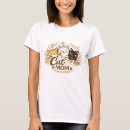 Boho Cat Mom T-Shirt | Söt katt blommig Boho T-Shi